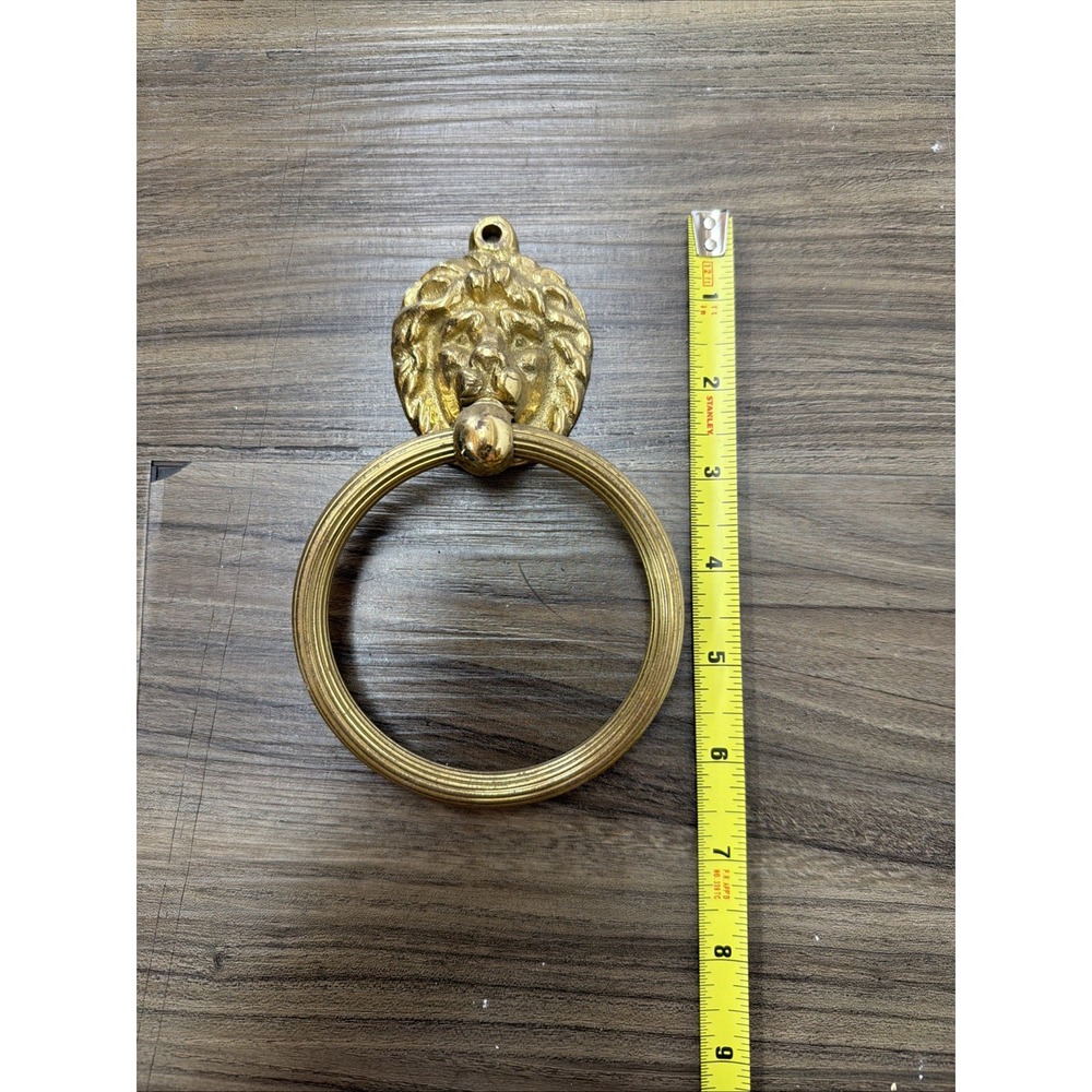 Vtg Brass Lion Head Towel Ring-Wall Mount Bathroom Decor Style Door Knocker P-O - Picture 3 of 4
